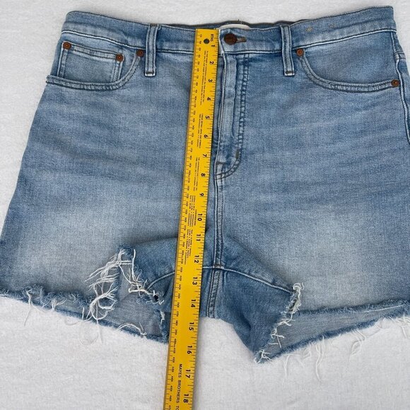Madewell High-Rise Denim Shorts Frayed Hem Blue Wash Cotton Stretch Size 32 - Picture 10 of 13